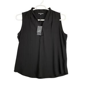 Adrianna Papell Womens Black V Neck Sleeveless Blouse‎ Top Size M NEW